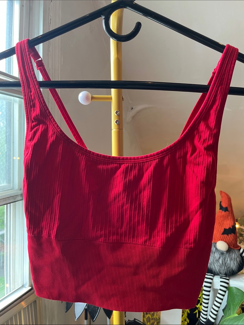 PINK Victoria's Secret Red Ribbed Scoop-Neck Cropped Tank